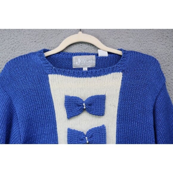 Joyce Vintage 80's Bow Tie Sweater-Wool Angora-Medium-Beaded-Chunky - Picture 3 of 8